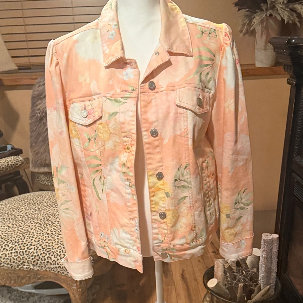 Boston Proper Peach Floral Jean Jacket